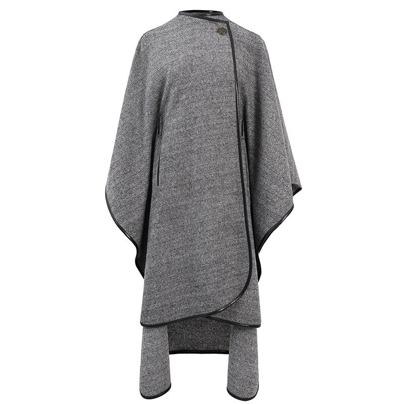 Medium Long Cape Style Street Woolen Coat New Herringbone Pattern Cloak Coat For Women In Winter