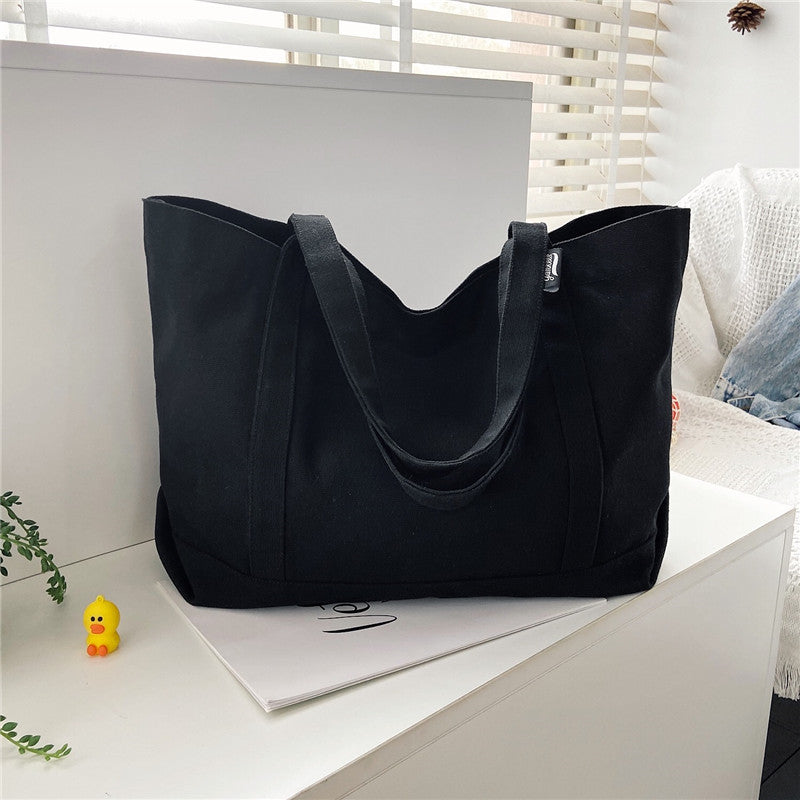 Canvas Bag Women's One-Shoulder Large Capacity Japanese Ins Trend Students Literary Black Fashion Handbag