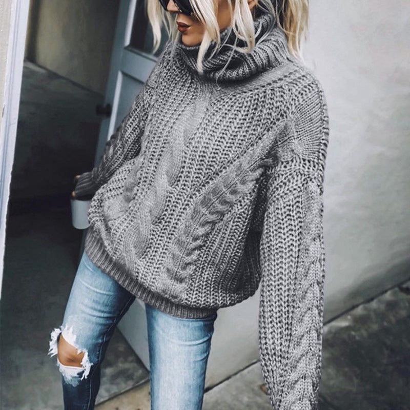 Women's Cable Knit Turtleneck Sweater, Classic Long Sleeve Winter Knitwear For Casual And Formal Wear
