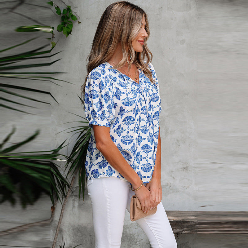 European And American Leisure Versatile Abstract Printing Chiffon Shirt