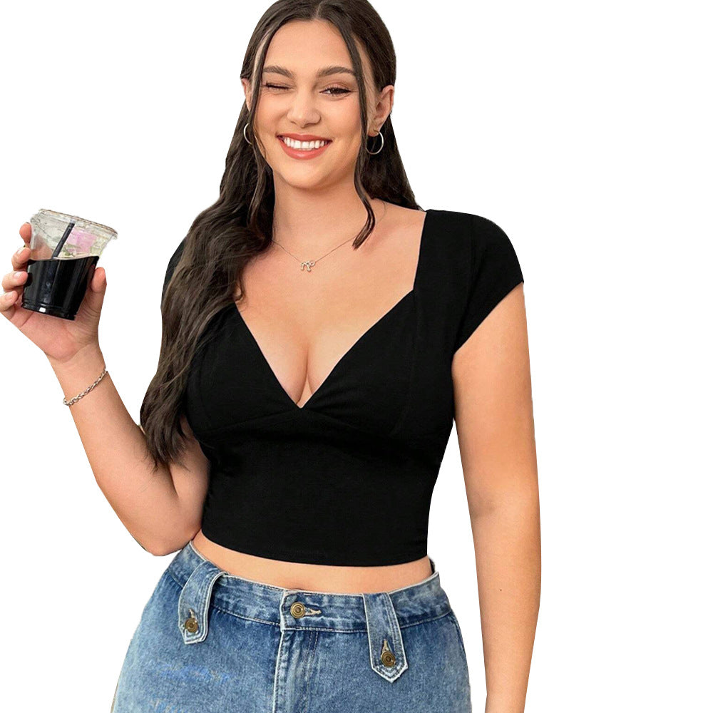 Sexy And Pure Charm V-neck Slim Short Sleeve T-shirt