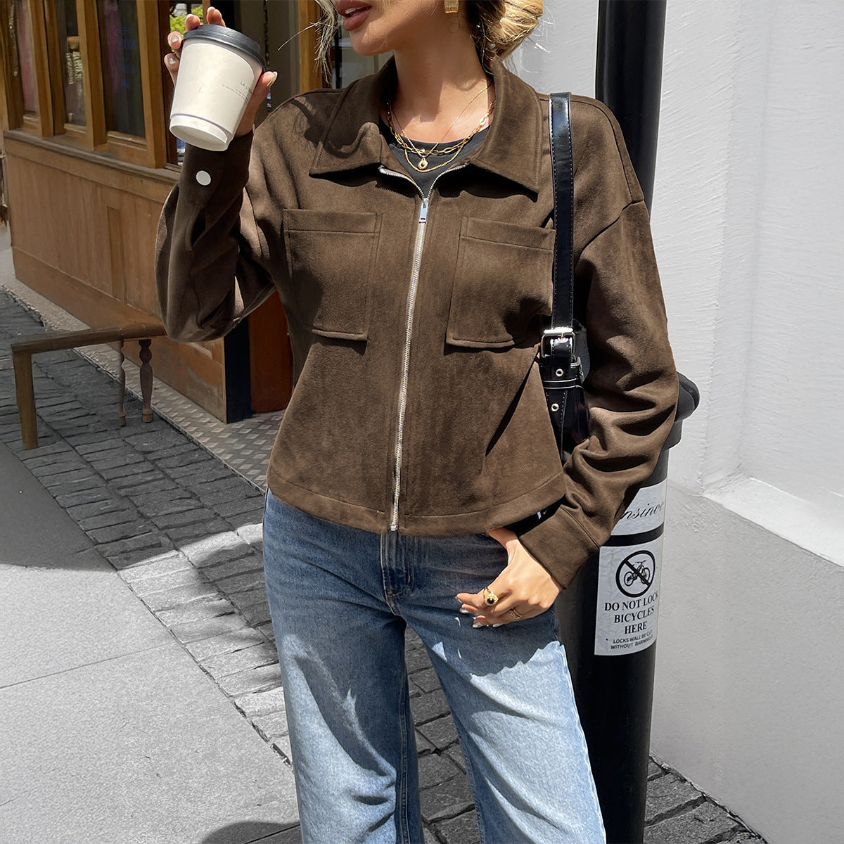 Turn-down Collar Long Sleeve Jacket Coat Women's Clothing