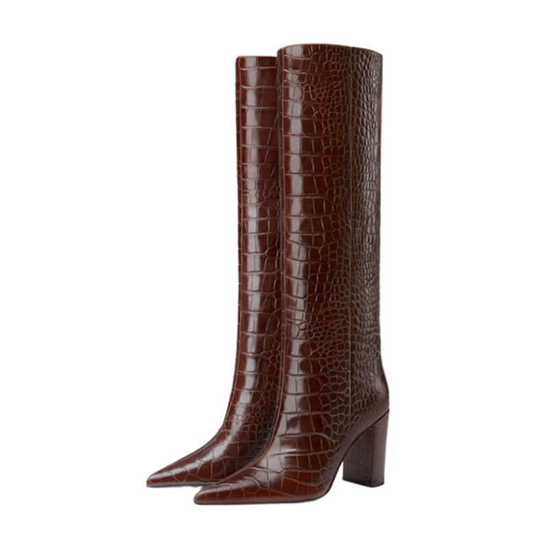 New Fashion Autumn WInter Warm Knee High Boots Sexy High Heels Pointed Toe Black Beige Dress Party Lady Long Boots