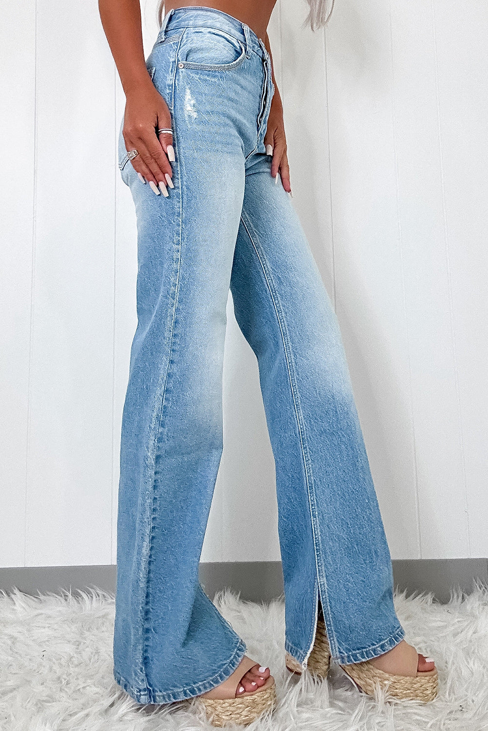 Jeans Myosotis strappati a vita alta con fessura