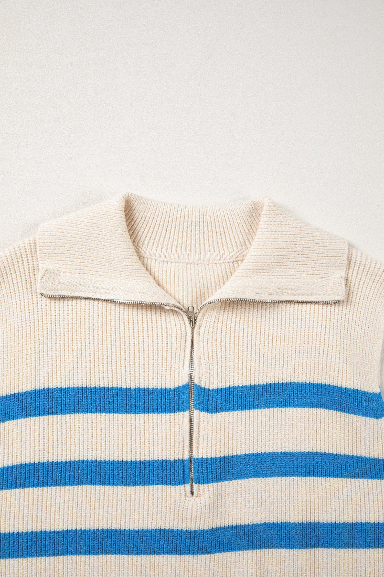Light Blue Ribbed Half Zip Collared Sweater Vest