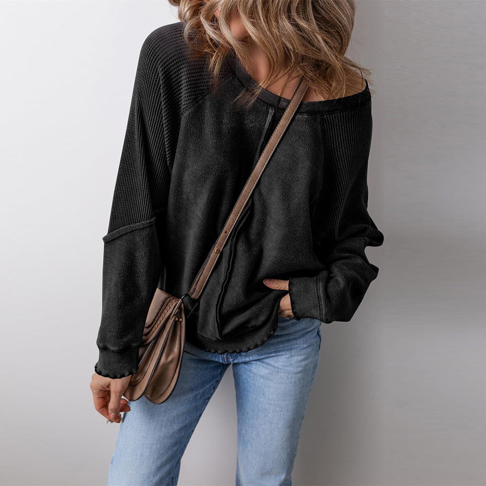 Sports And Leisure Round Neck Long Sleeve Reverse Stitching Loose Pullover Sweatershirt