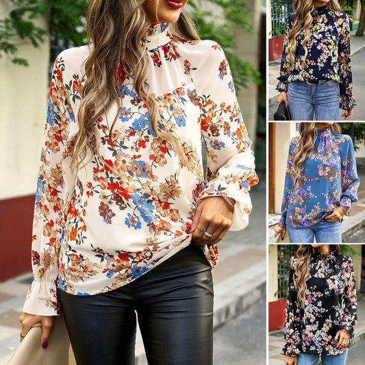 Floral Long Sleeve Shirt Women's Commuter Shirt