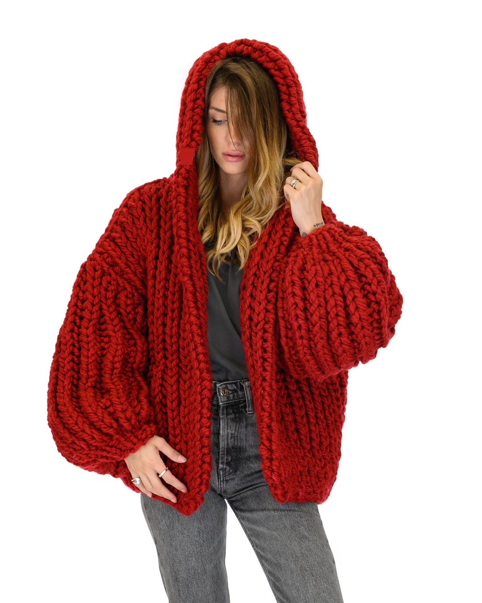 Women's Loose And Lazy Style Hooded Cardigan Sweater