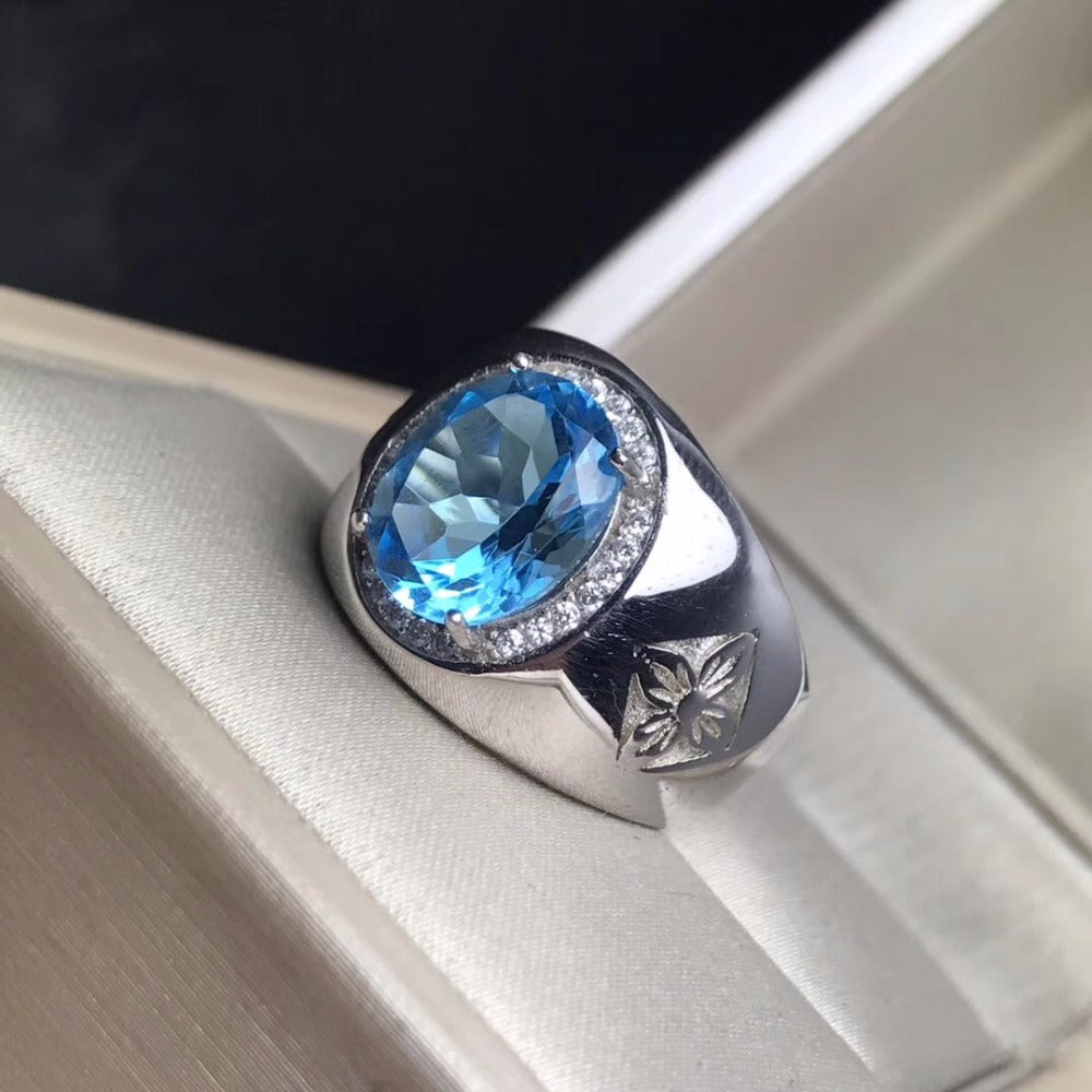 Royal Blue Topaz men's RING 925 silver customized ring size new recommended simple ring