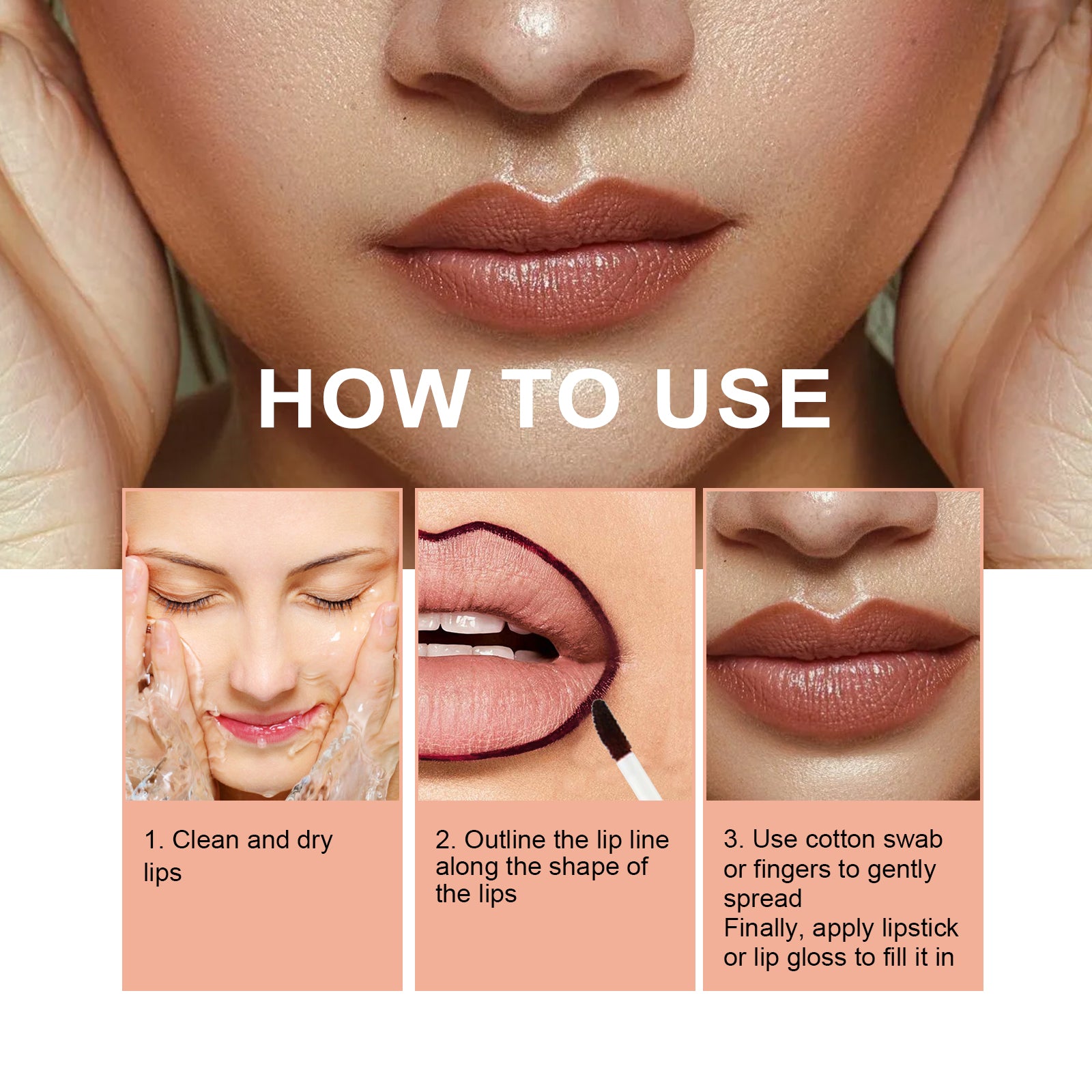 Peel Lip Liner, Outline Lip Shape Lip Color Waterproof Non-Smudging Peel Lip Liner Lip Brush