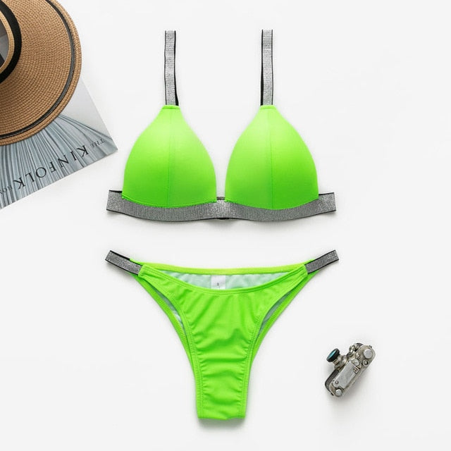 Bikinx Neon Green Micro Bikini Bathing Suit Sexy Push Up Swimsuit Female Bathers Triangle Swimwear Women Swim Suit