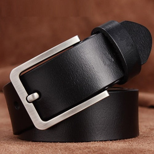 Men's genuine leather belt European and American retro pin buckle belt versatile thick cowhide trouser belt father's day gift