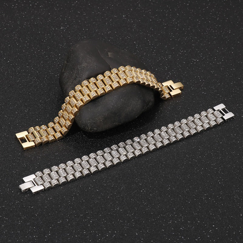 HipHop Tank Diamond Set Men's HipHop Titanium Steel Bracelet