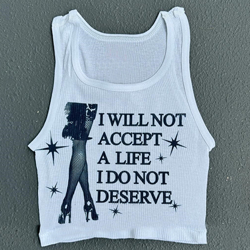 Figure-flattering Letter-printed Midriff-baring Womens Stylish Tank Top