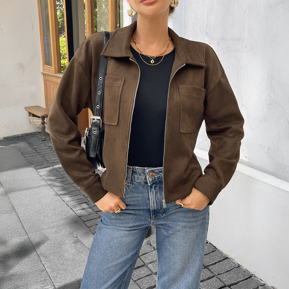 Turn-down Collar Long Sleeve Jacket Coat Women's Clothing