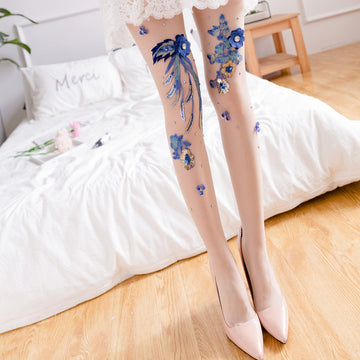 Embroidered Flower Style Cherry Blue Banshee Pattern Stockings