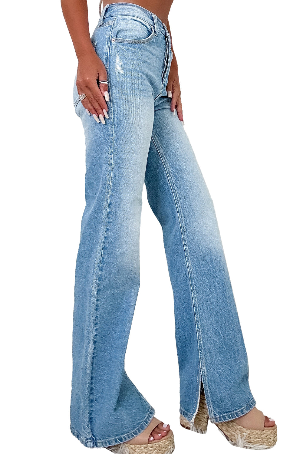 Jeans Myosotis strappati a vita alta con fessura