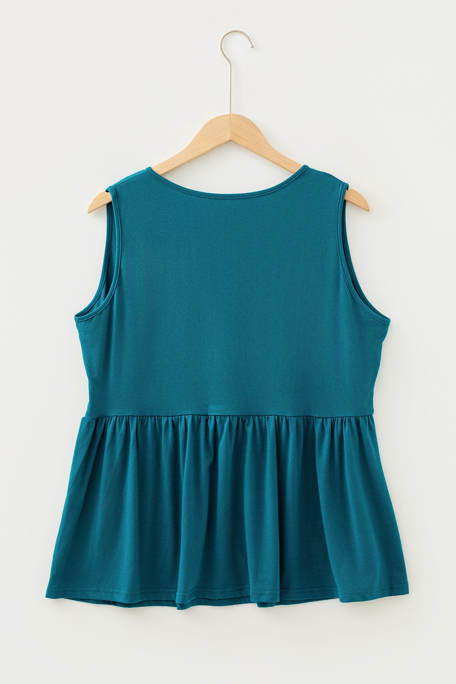 Blue Sapphire Plus Size Solid Color Bow Tie Peplum Tank Top