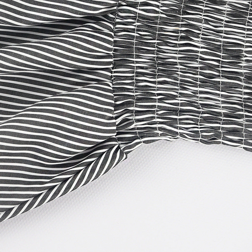 Black And White Striped Plus-size Trumpet Dress With Long Sleeves