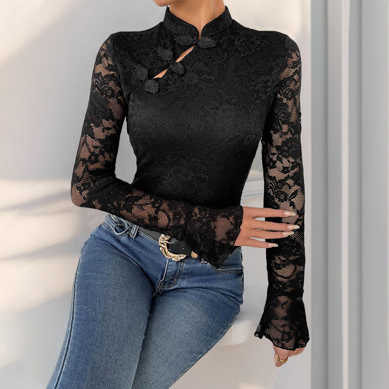 Cheongsam Element Black New Chinese Style Jumpsuit