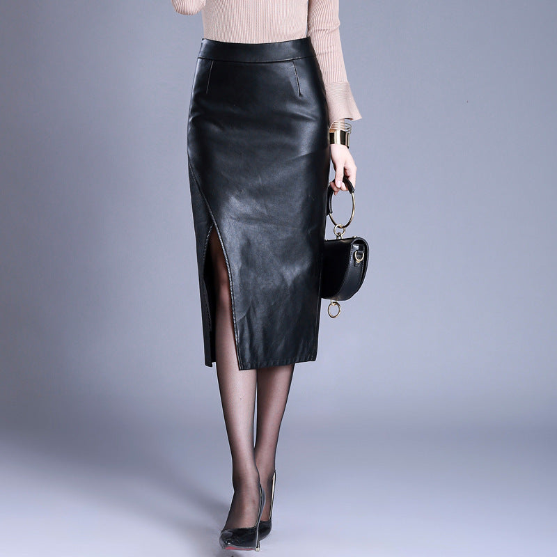 Korean Version Slit Straight Wrap Skirt