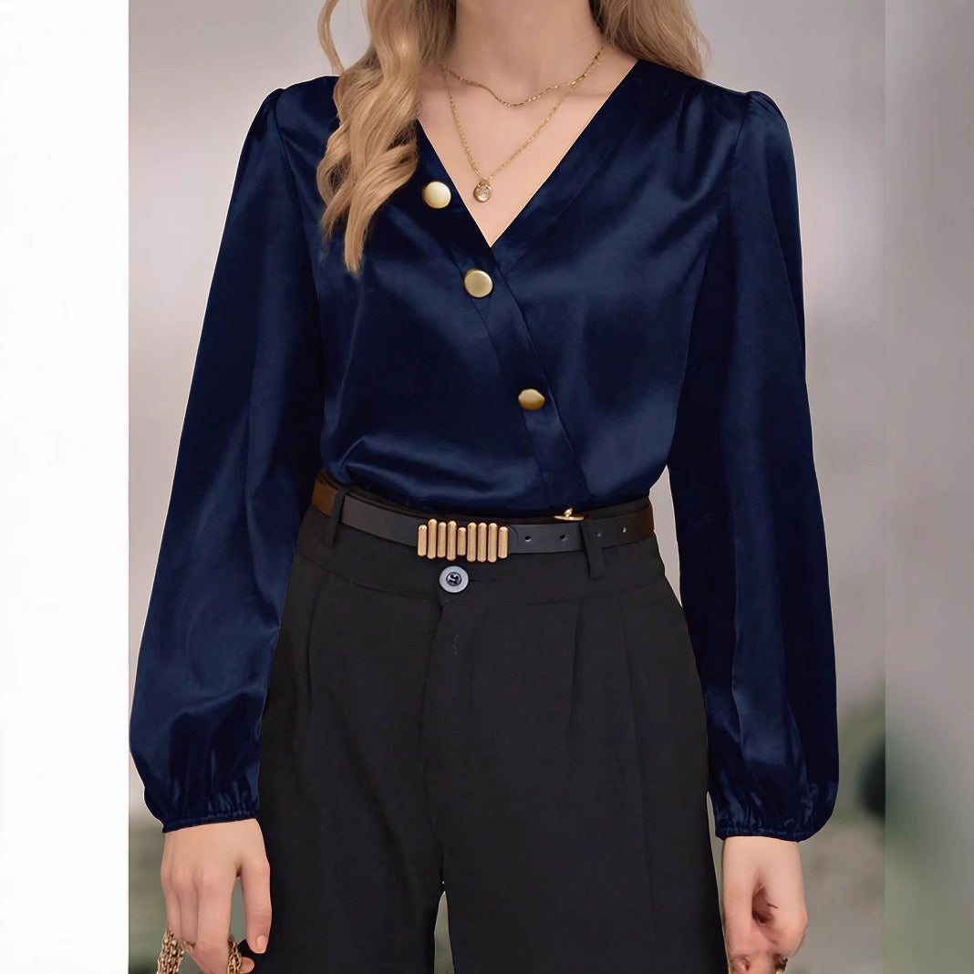 Plus Size Women's New High-end V-neck Long Sleeve Shirt