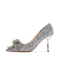 Sequin Rhinestone Bow High Heels Women's Silver Slim Heels Fashion Sexy Women's Single Shoes