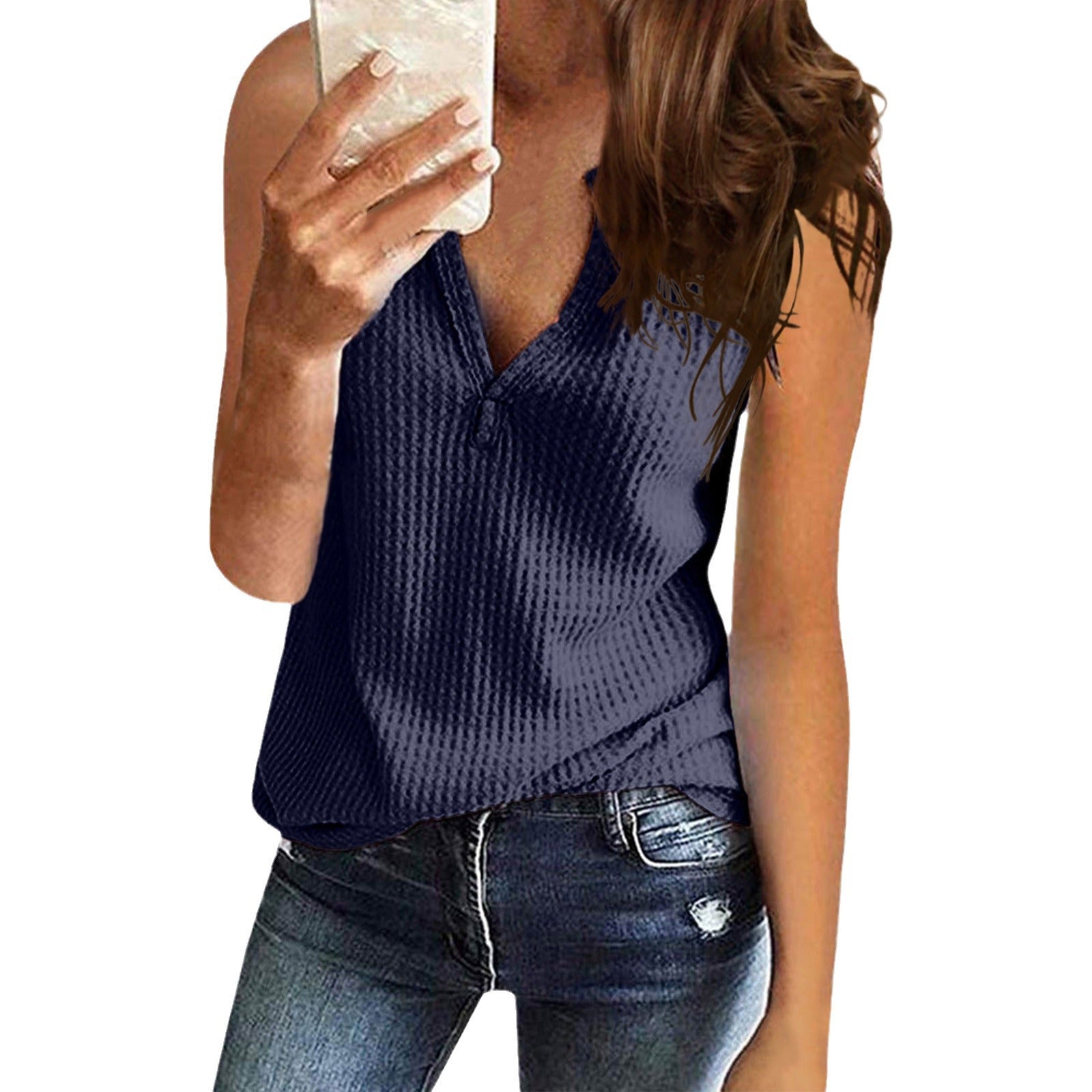 Plus Size Women's Waffle Casual Loose Vest