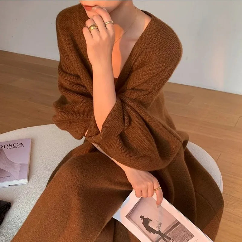 Fashion Knitting Set Women'S Autumn/Winter High Grade Sweater Cardigan Coat With Bra+Slim Fit Wide Leg Pants