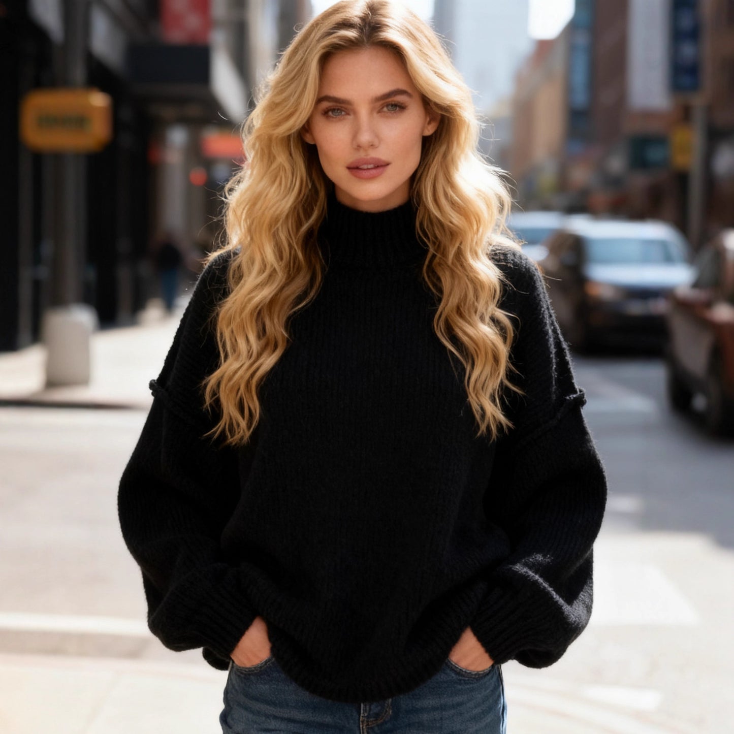 Women's Semi-high Neck Solid Color Knitted Sweater