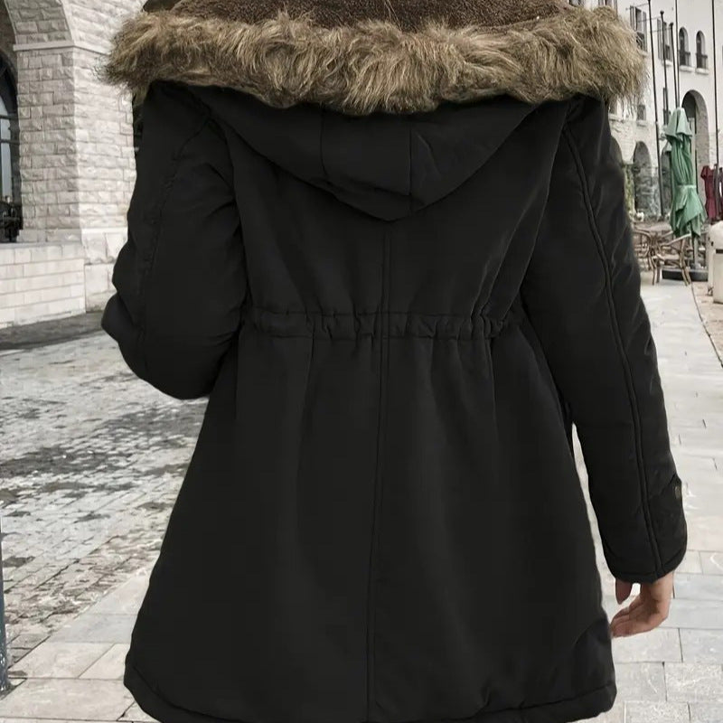 European And American Hooded Drawstring Slim Casual Jacket Coat For Women Mid-length