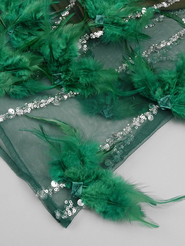 Formal Dresses For Women Luxury Green Feather Sleeveless Maxi Long Gowns Evening Party Dress Summer