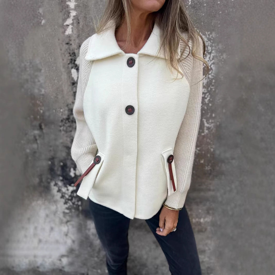 Casual Polo Collar Fashion Pocket Cuff Stitching Jacket Coat