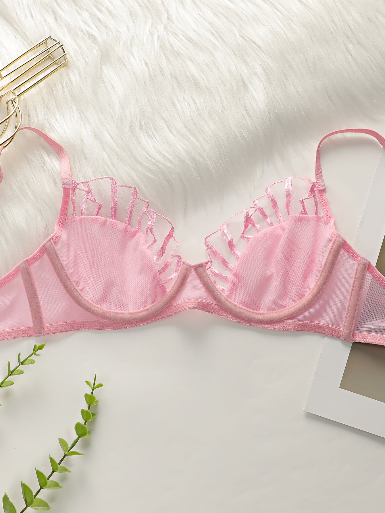 Lace Mesh Embroidered Lingerie, Transparent Ultra-thin Bra For Large Busts, Women's Underwear Set, Push-up Sexy Bra