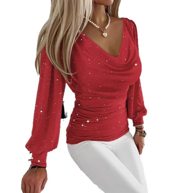 Elegant And Graceful Women's Draped Neck Top