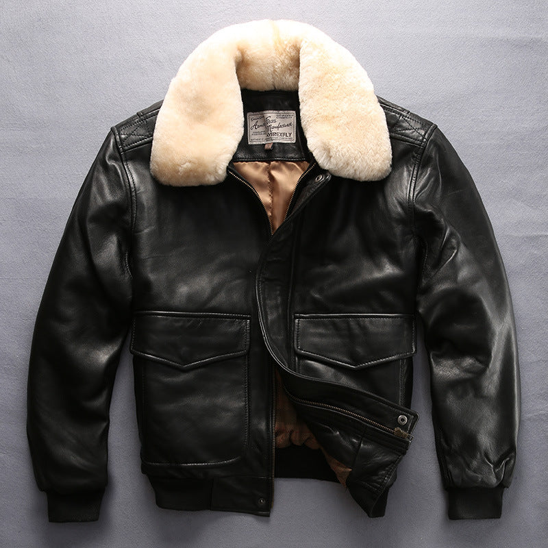 Sheepskin Jacket Casual Aviation Flight Suit Leather Jacket