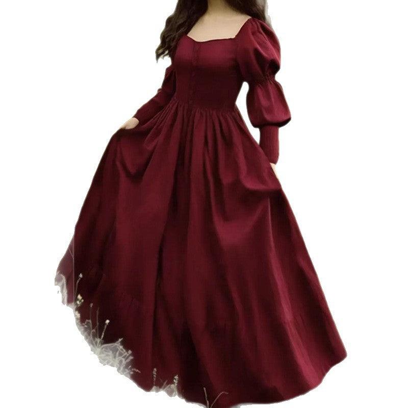 Spring New Womens Loose Long-Sleeve Red Dress