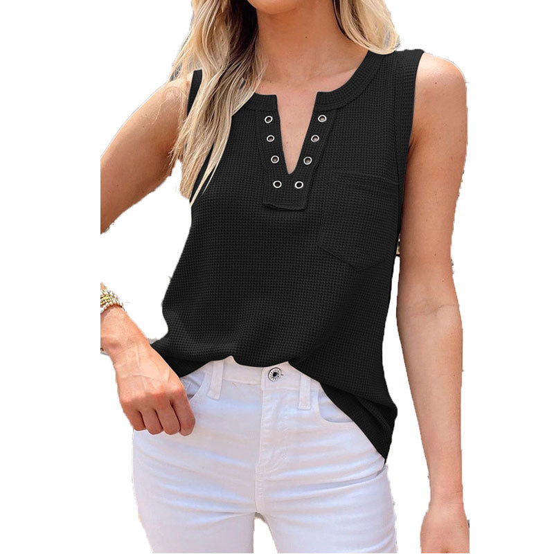 Solid-color V-neck Loose-fitting Womens Camisole
