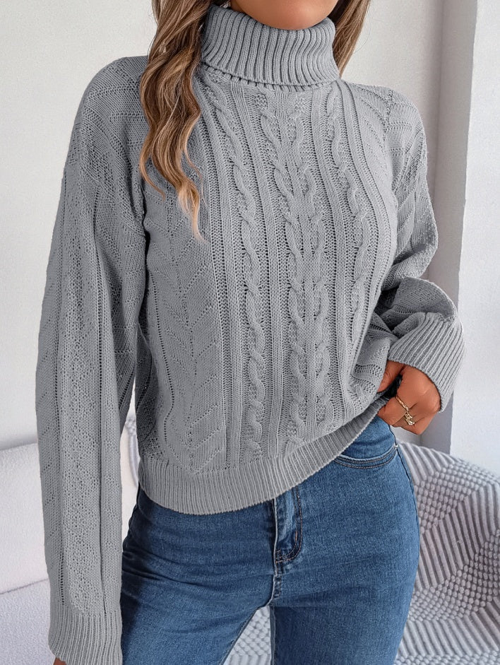 Women Casual Turtleneck Cable Knit Long Sleeve Pullover Sweater