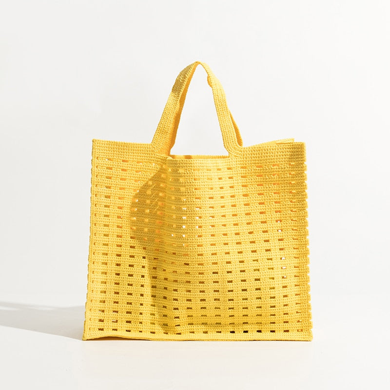 New Woven Bag Hollow Waffle Handmade Bag Candy Color Large Capacity All-Match Handbag for Women