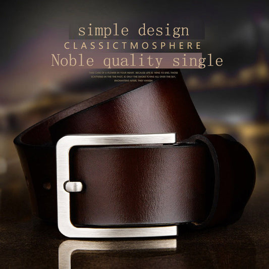 Men's genuine leather belt European and American retro pin buckle belt versatile thick cowhide trouser belt father's day gift