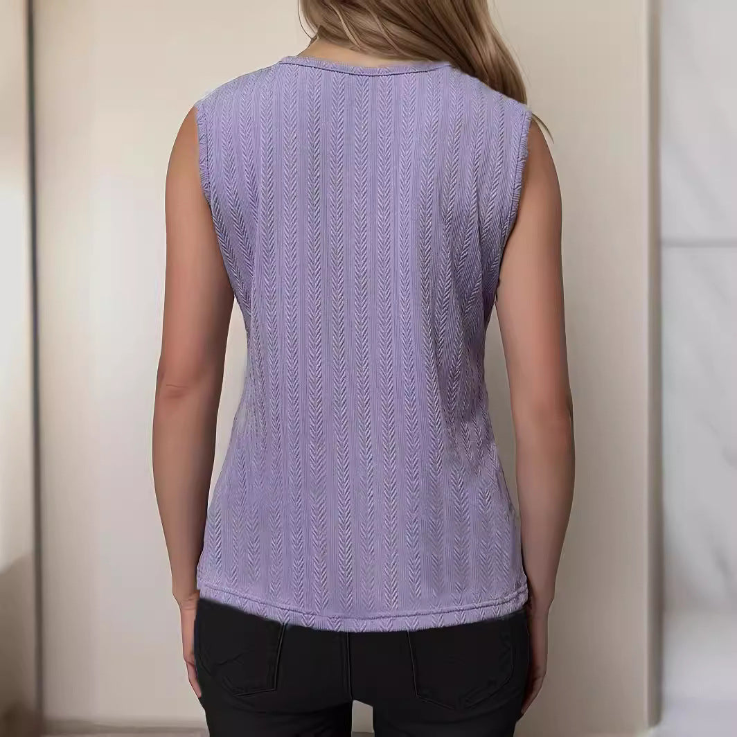 Casual Solid Color And V-neck Lace Stitching Vest For Women