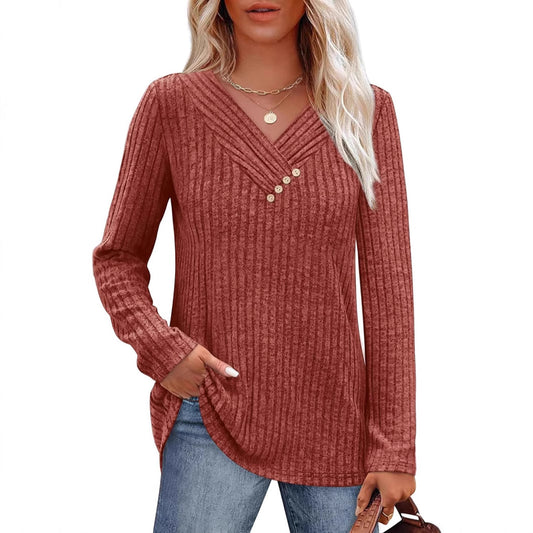 Women's Sweater Long Sleeve Shirt V-neck Top