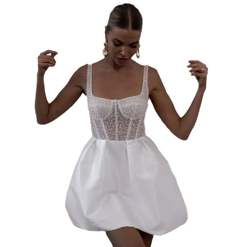 Mini Wedding Dress Backless A- Line Dress Banquet