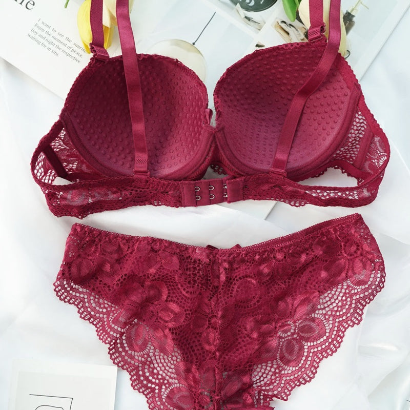 Sexy European And American Lace Sweet Bra, Thin Cup For Gathering And Shaping, New Autumn And Winter Lingerie Set