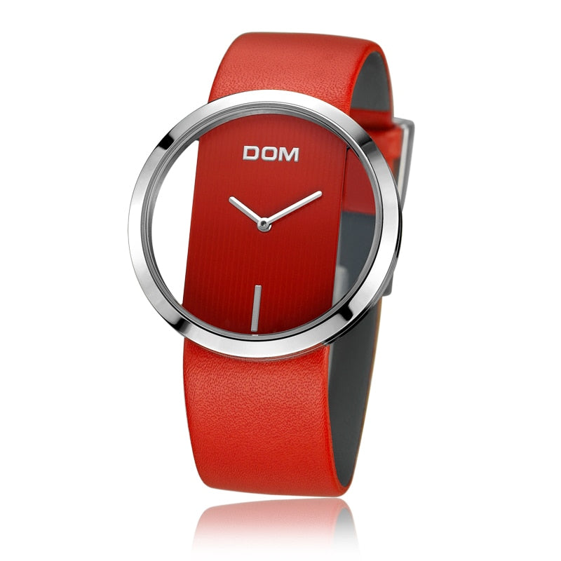 Reloj DOM para mujer, informal, resistente al agua hasta 30m, relojes de cuarzo, correa de cuero genuino, reloj de pulsera deportivo elegante para mujer