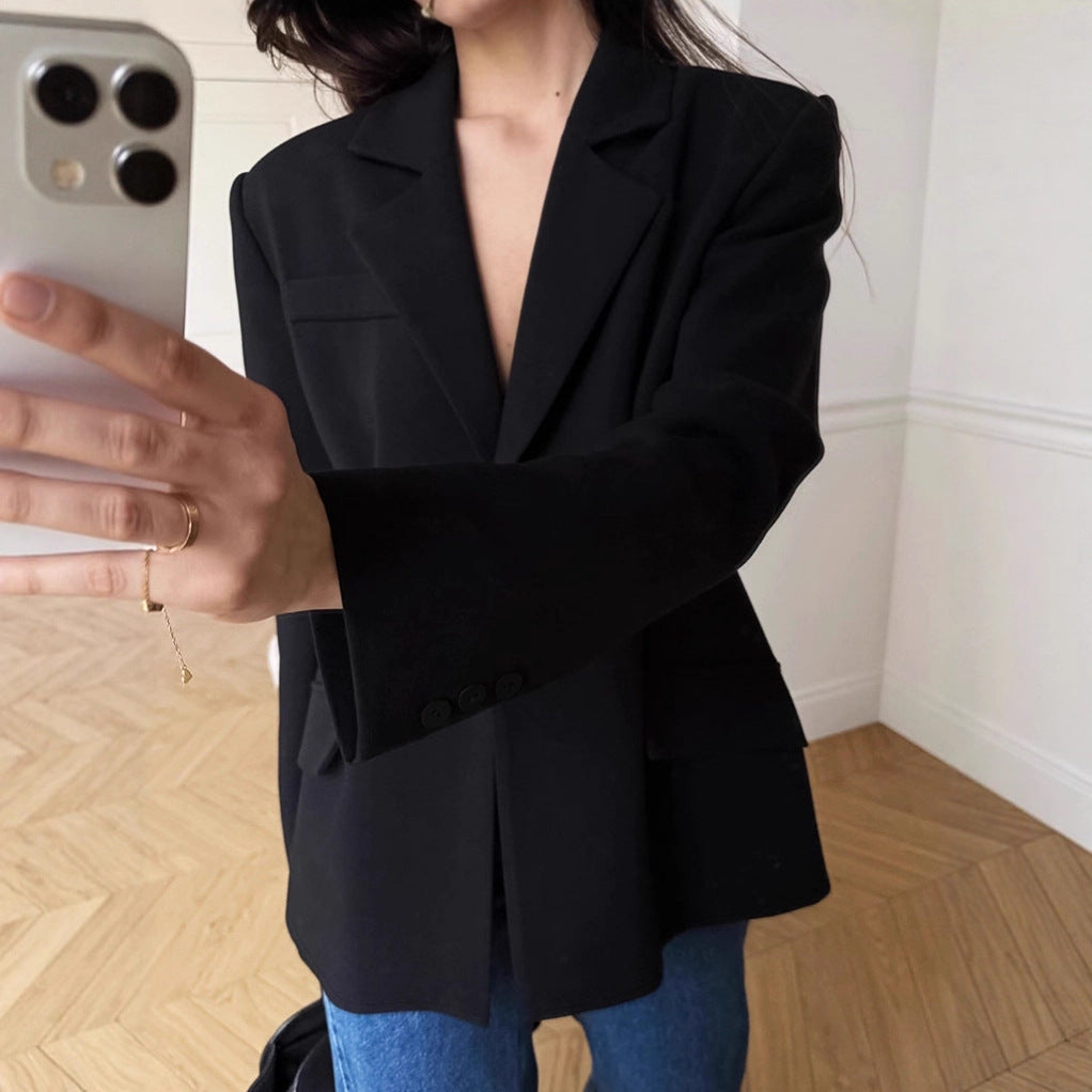 Commuter Retro Black Small Business Suit Coat For Women 2025 Autumn And Winter