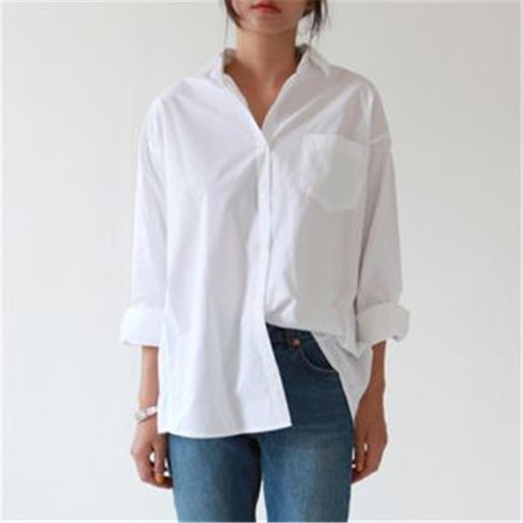 White long sleeved shirt with loose fitting women's shirt for women