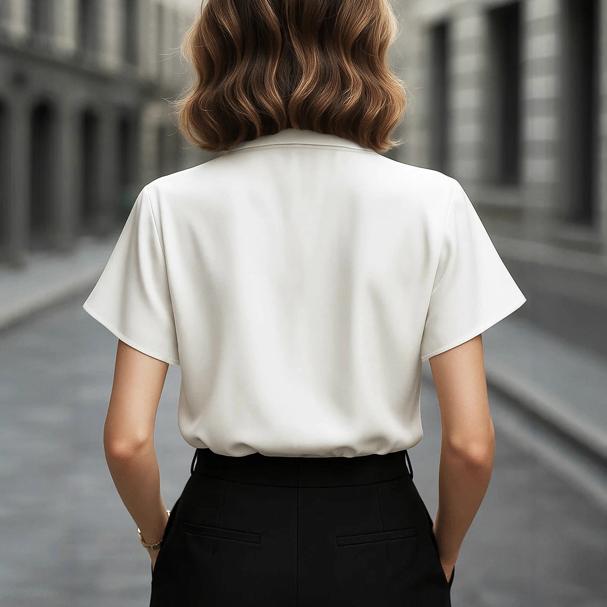 Loose-fit White Womens Shirt With A Designer Touch Short Sleeves