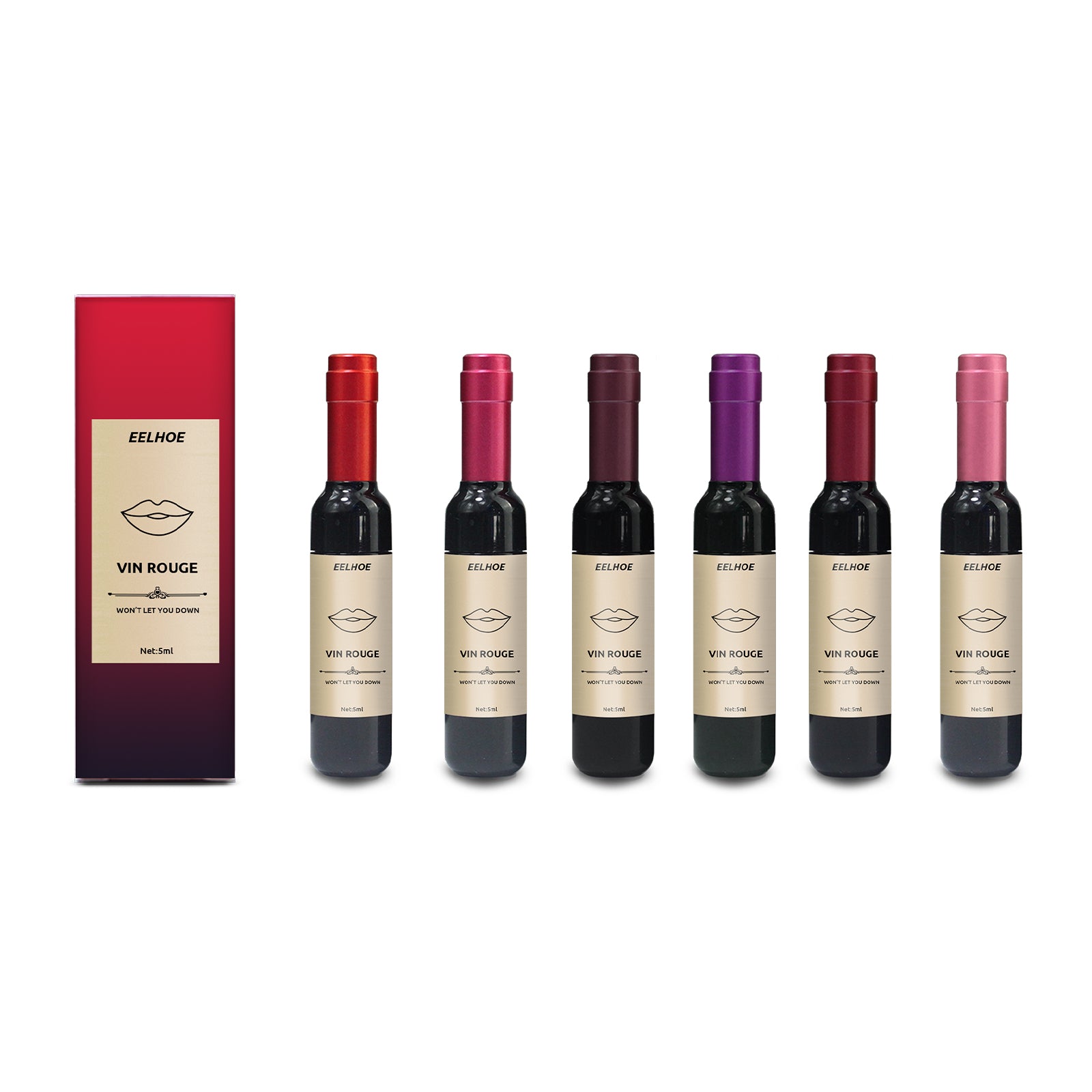 Vin Rouge Lip Tint, Non-Stick Cup Color Development Portable Waterproof Non-Fading Moisturizing Red Wine Bottle Lip Glaze